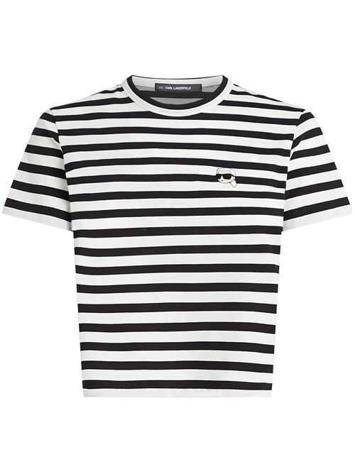 T-SHIRT SQUADRATA A RIGHE CON GRAFICA IKON KARL LAGERFELD | A1W170991VE